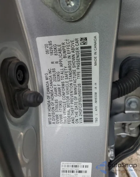 2020 Honda Civic Lx из США, поврежденный, VIN 2HGFC2F60LH560126